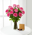 Pink Rose Bouquet with Godiva� Chocolate and Vase