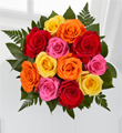 Simply Cheerful Mixed Rose Bouquet - 12 Stems of 16-inch Roses, no vase